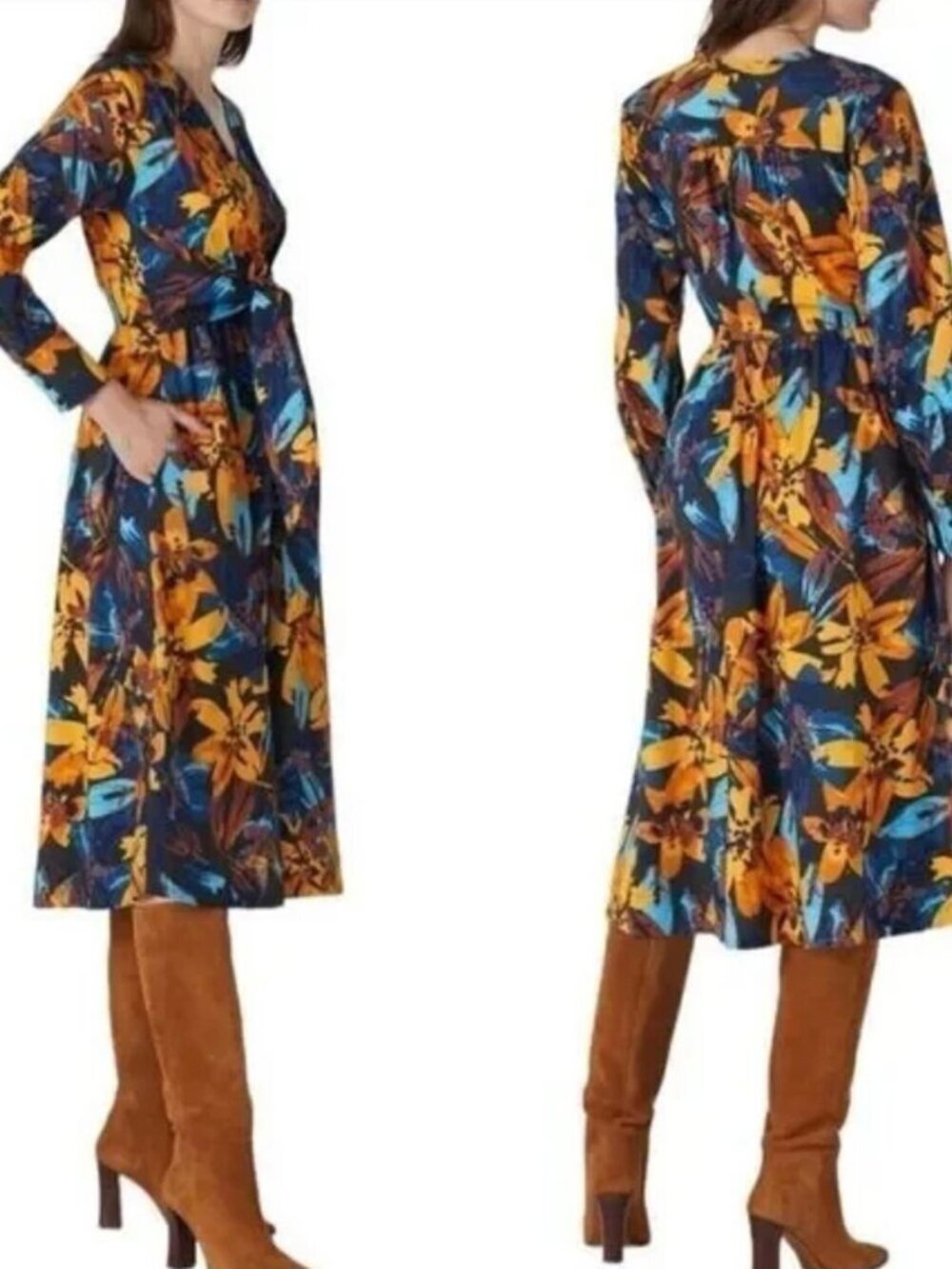 Marissa Webb Lilly Printed Midi Shirtdress Size 8 Women's Tie Waist